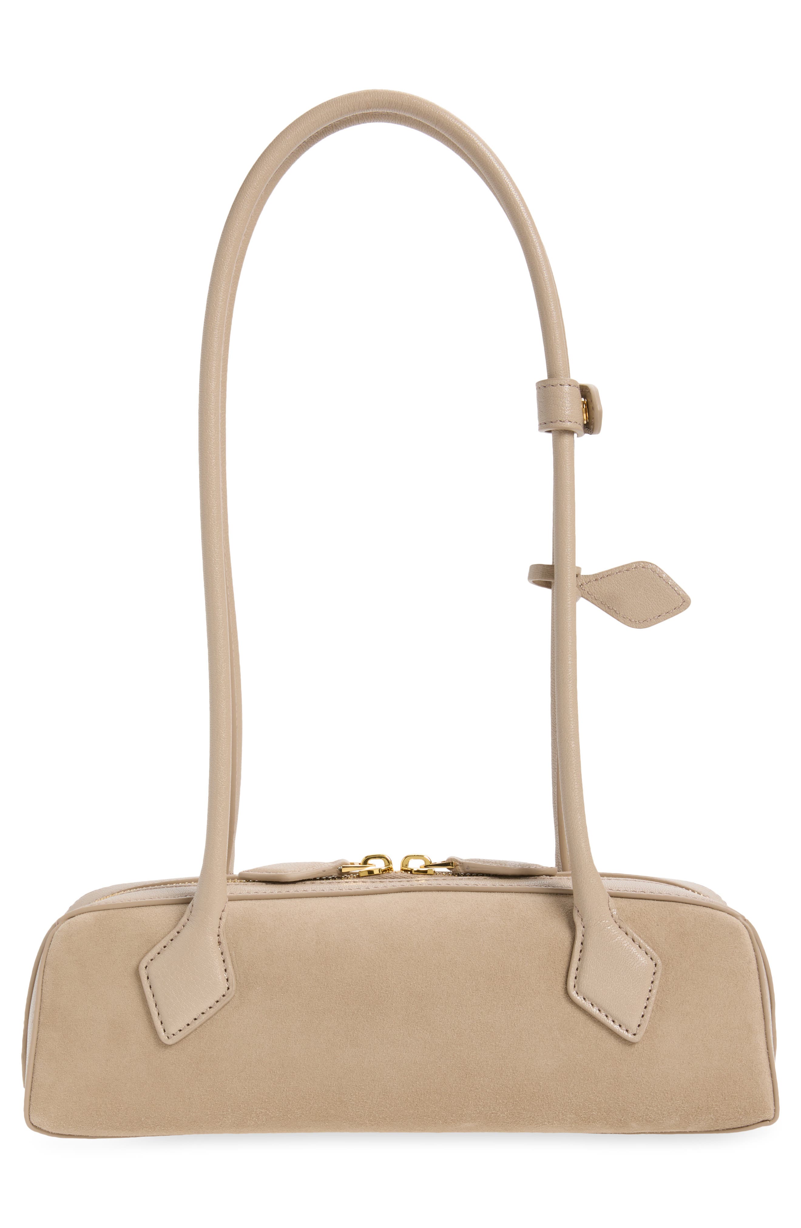 Small Le Teckel Suede East/West Shoulder Bag, Alternate, color, GREGE-824