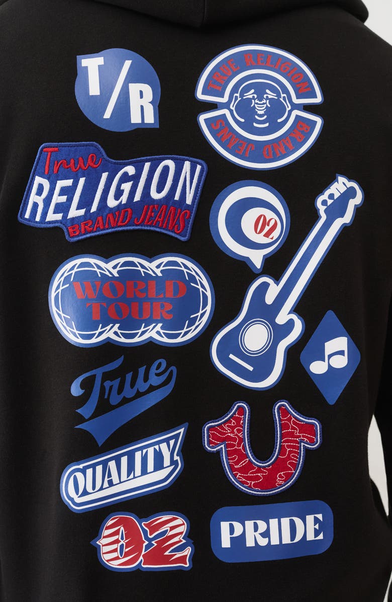 True Religion Embroidered Patch Zip Hoodie, Alternate, color, Jet Black