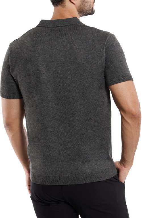 Spring + Mercer Textured Short Sleeve Button-up Sweater In Heather Charcoal