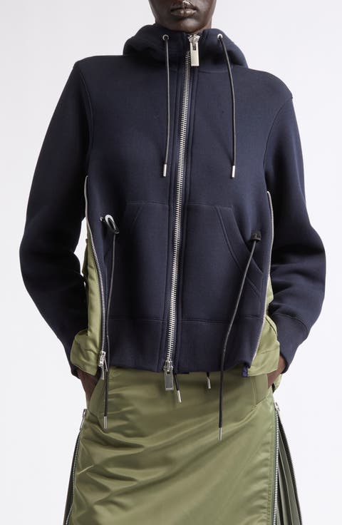 Mixed Media Scuba Knit & Nylon Twill Hoodie
