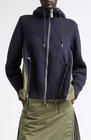 Sacai Mixed Media Scuba Knit & Nylon Twill Hoodie