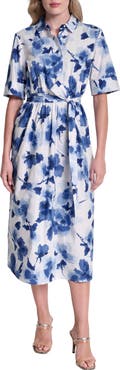 DKNY Printed Tie Waist Shirtdress