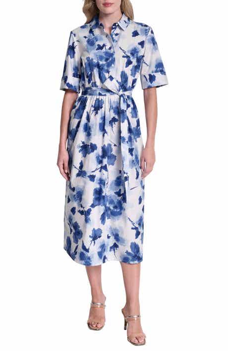 DKNY Printed Tie Waist Shirtdress
