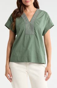 Tommy Bahama Oceana Isle Embroidered Cotton Popover Top