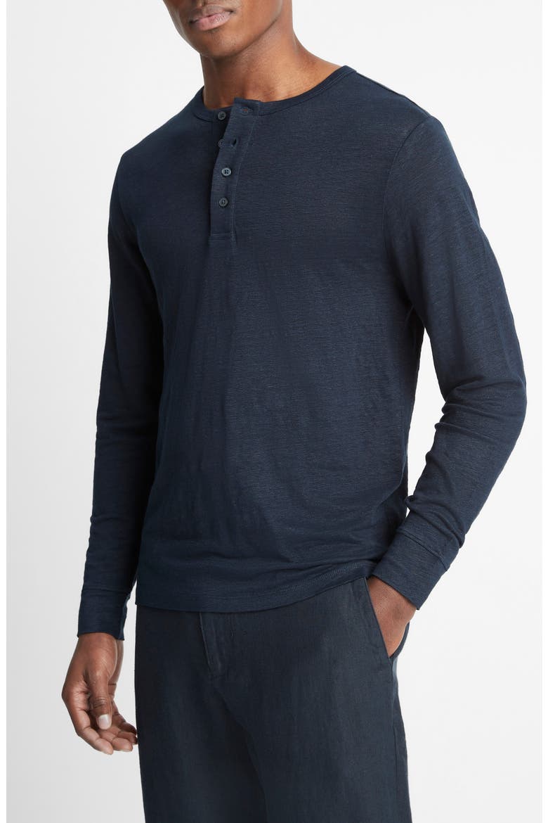 Long Sleeve Linen Henley, Alternate, color, COASTAL