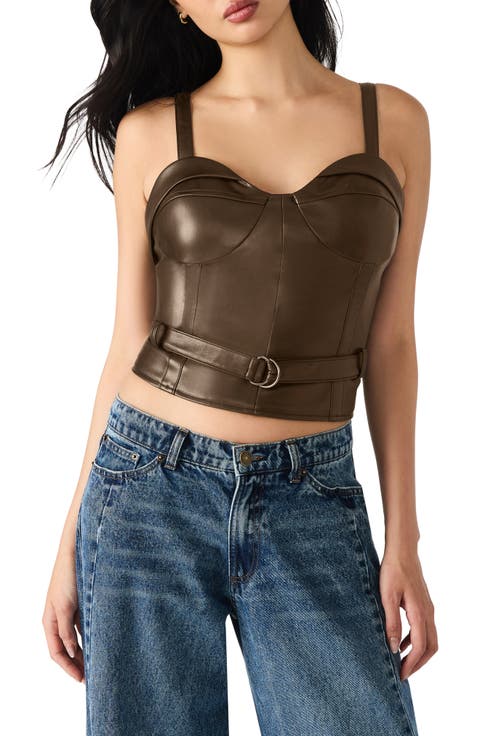 Isador Belted Sleeveless Faux Leather Crop Top