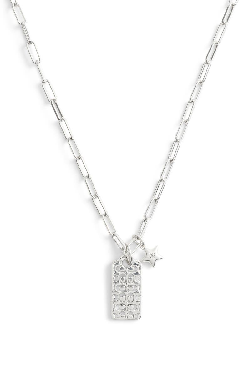 COACH Quilted Cutout Star Necklace, Main, color, Rhodium