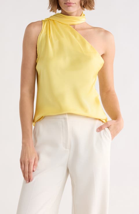 Scarf Detail One-Shoulder Satin Top