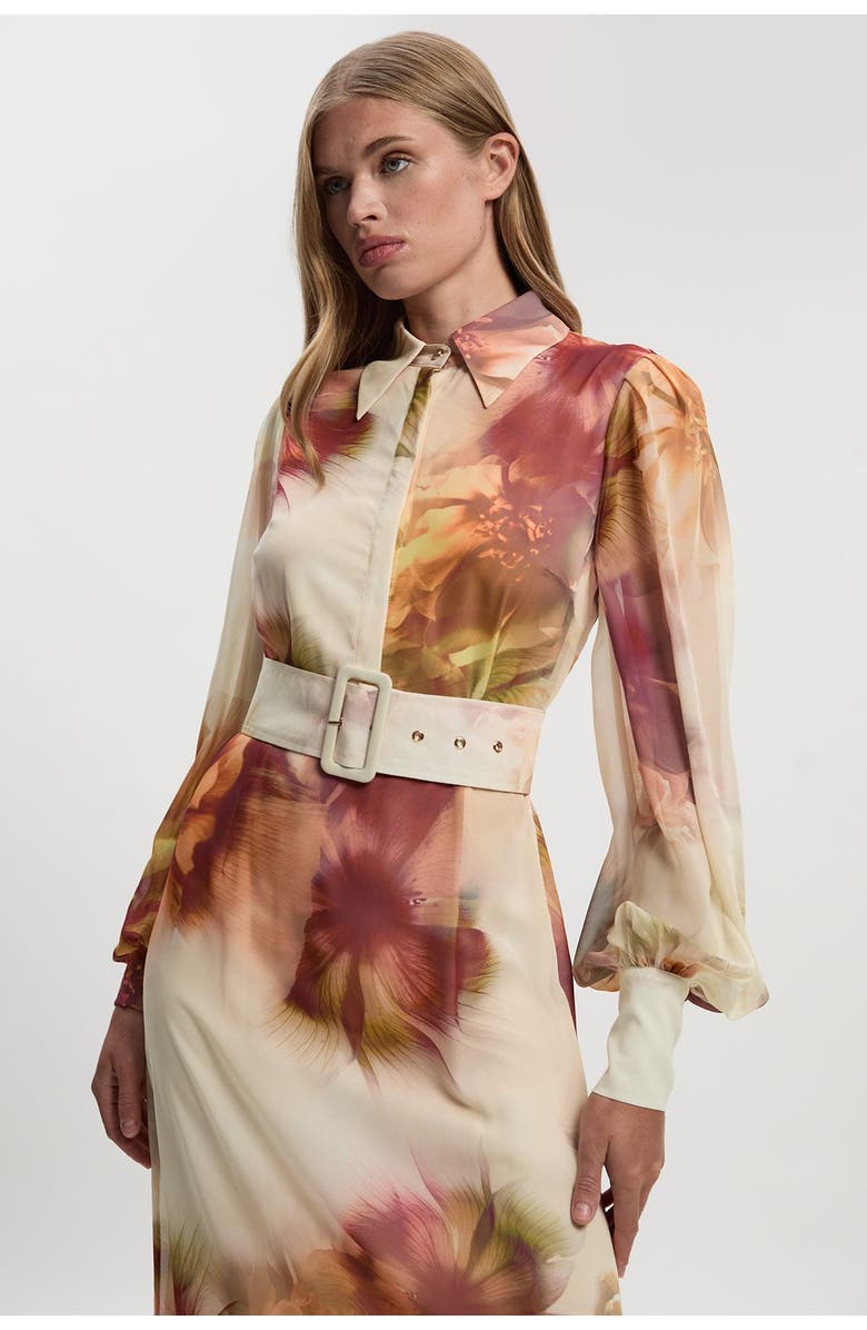 Karen Millen Floral Belted Woven Shirt Dress, Alternate, color, Floral