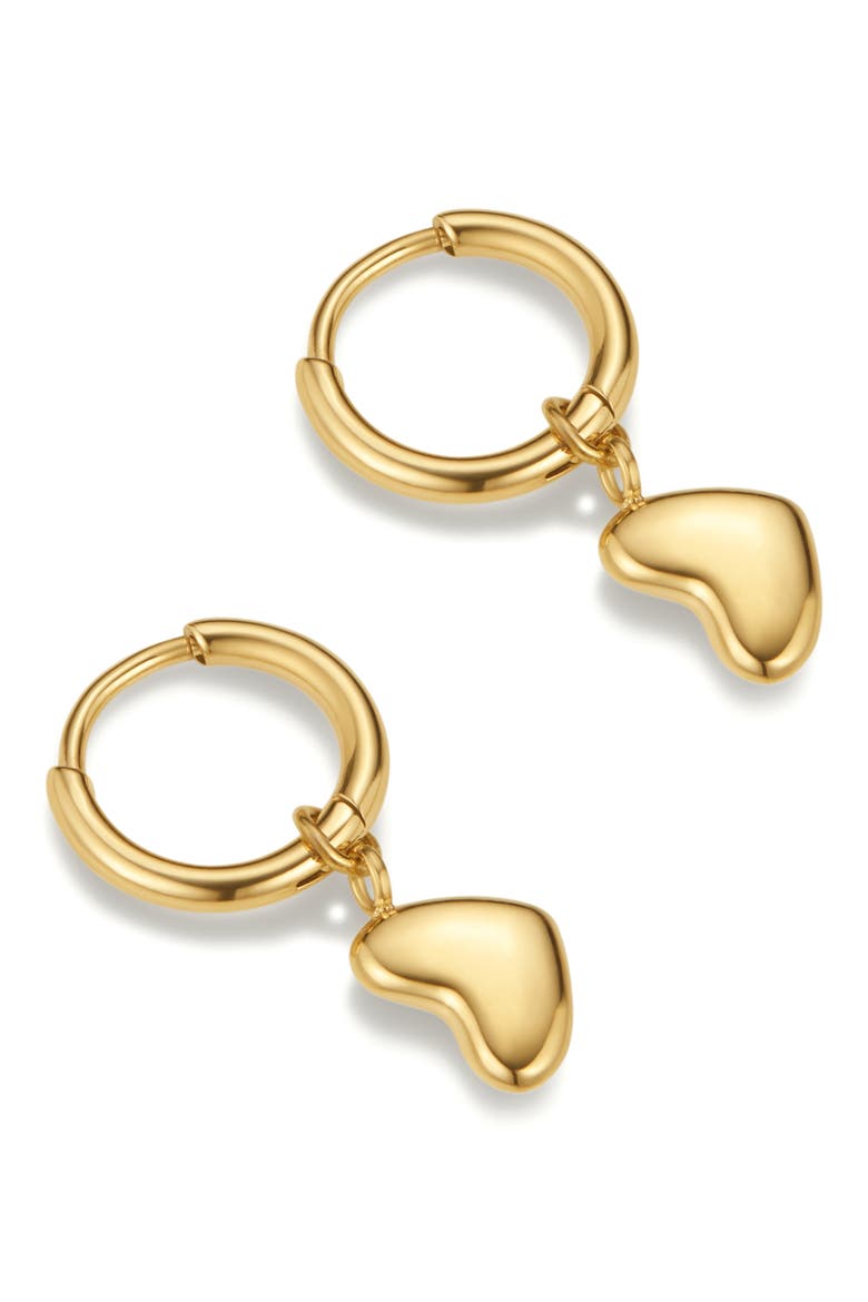 Bubble Heart Huggie Hoop Drop Earrings, Alternate, color, GOLD