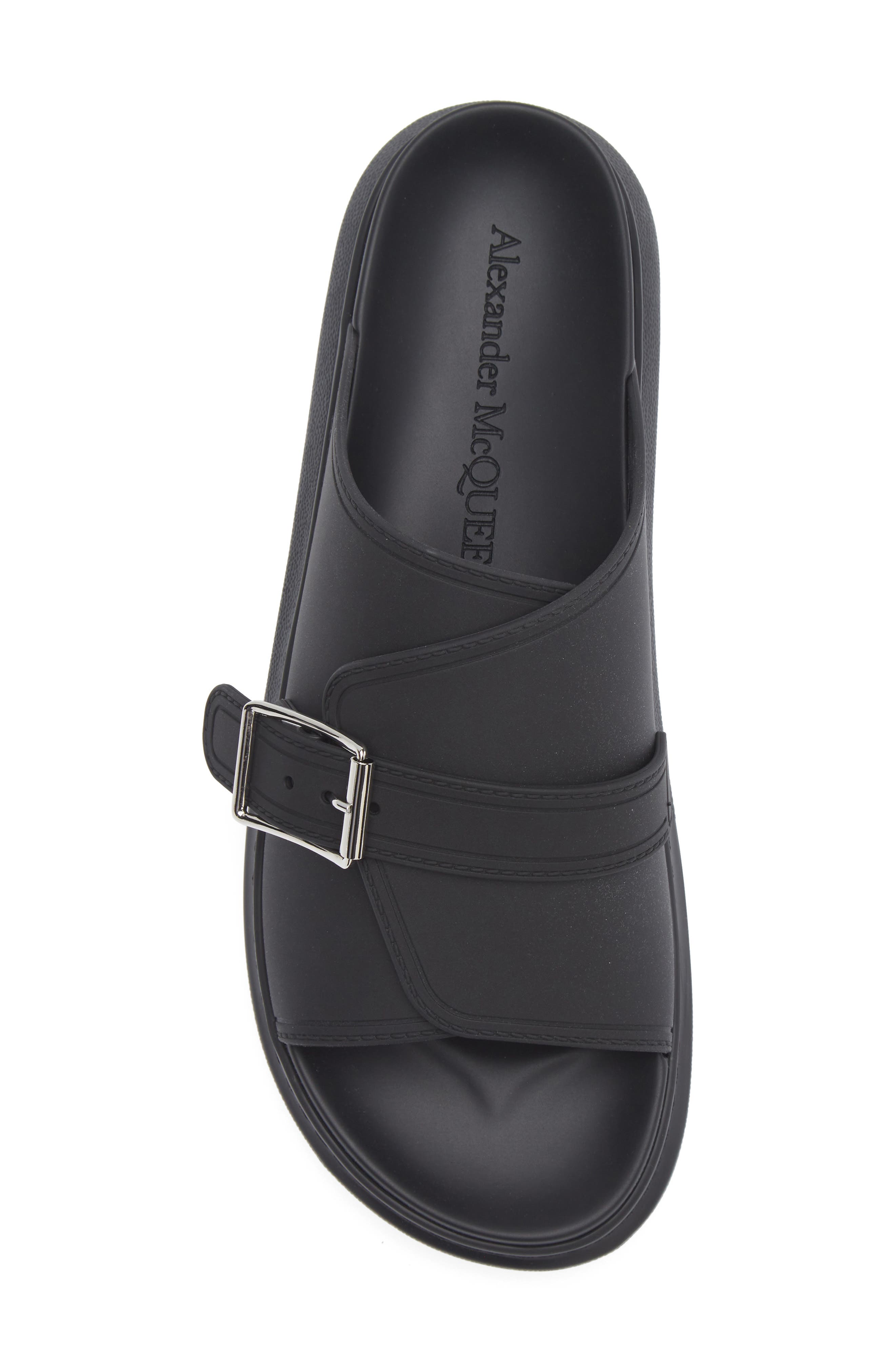 McQueen Buckle Rubber Slide Sandal, Alternate, color, Black