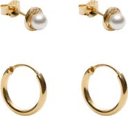 Argento Vivo Sterling Silver Set of 2 Faux Pearl Stud & Hoop Earrings