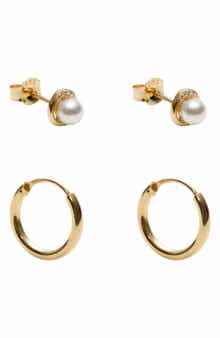 Argento Vivo Sterling Silver Set of 2 Faux Pearl Stud & Hoop Earrings