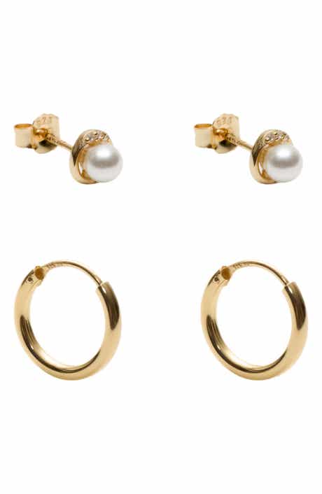 Argento Vivo Sterling Silver Set of 2 Faux Pearl Stud & Hoop Earrings