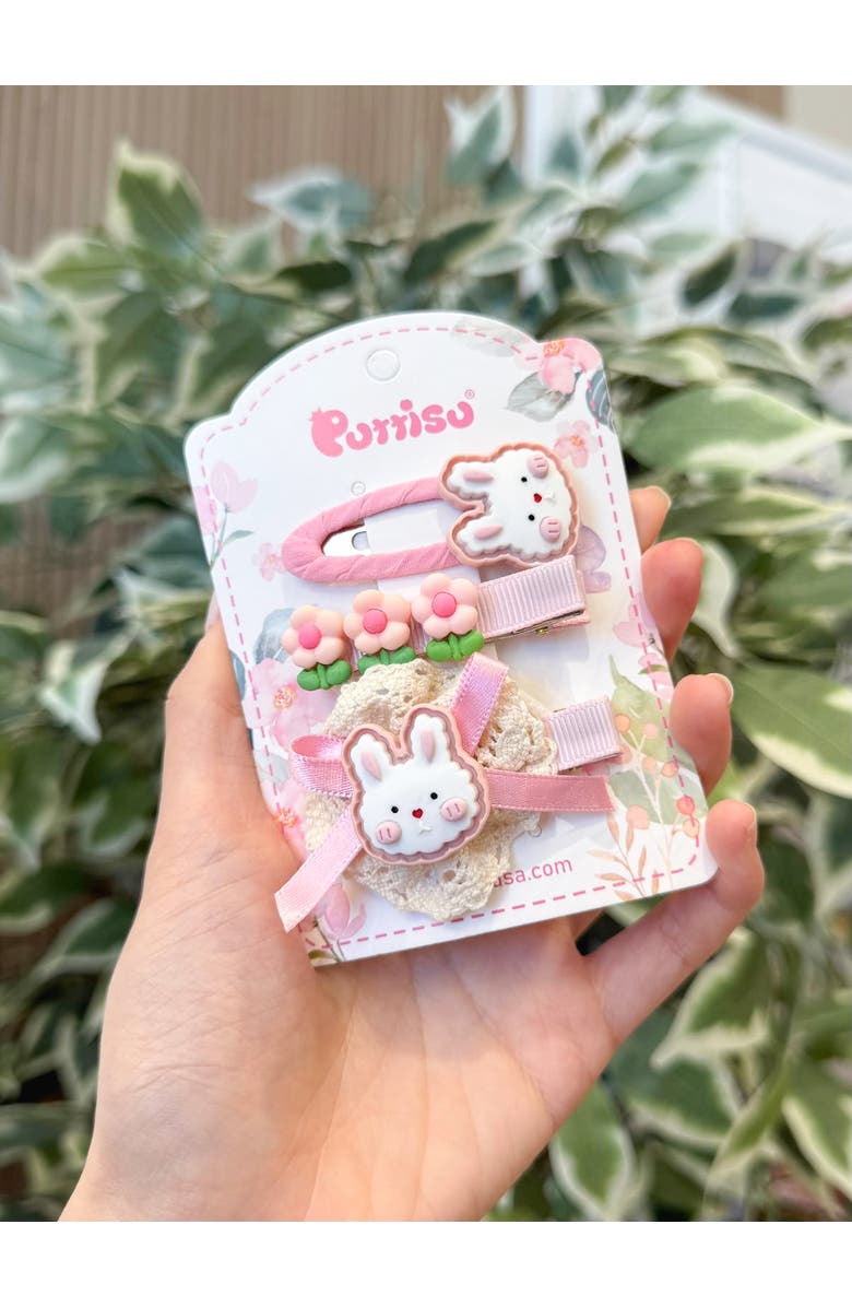 Puttisu Bunny Hug Hair Clip Set of 7 Baby, Alternate, color, Baby Pink & Pastel Pink