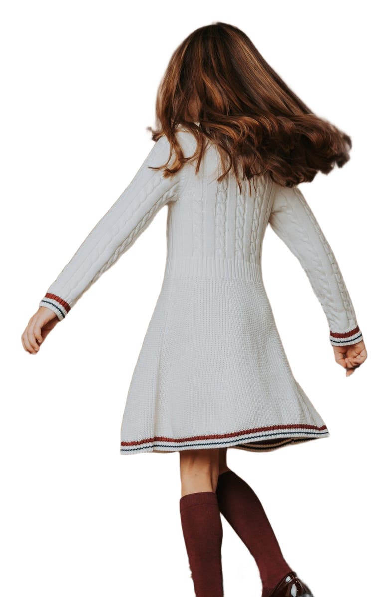 Hope & Henry Kids' Organic Long Sleeve Schoolgirl Cable Sweater Dress, Alternate, color, White Cable With Bold Tipping