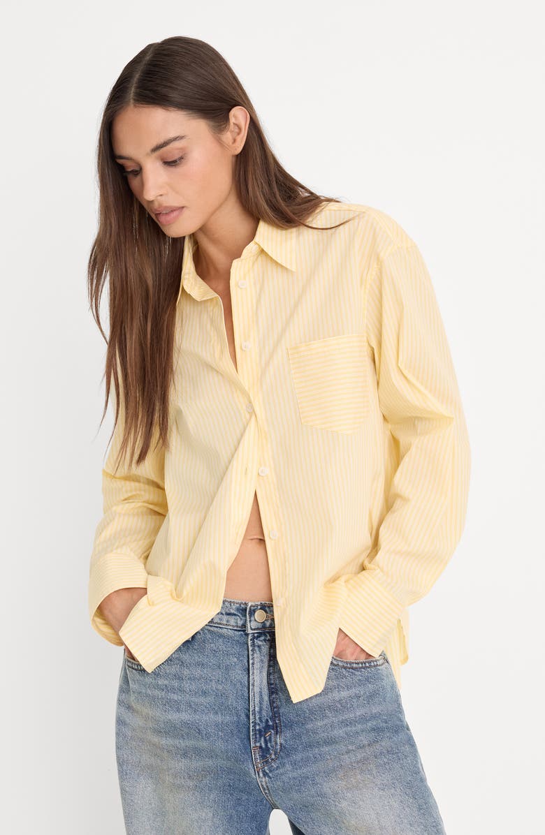 Good American Boxy Stripe Cotton Poplin Blend Button-Up Shirt, Alternate, color, Butterbeam Stripe
