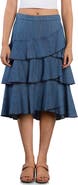 Wash Lab Denim Petal Tiered Denim Midi Skirt