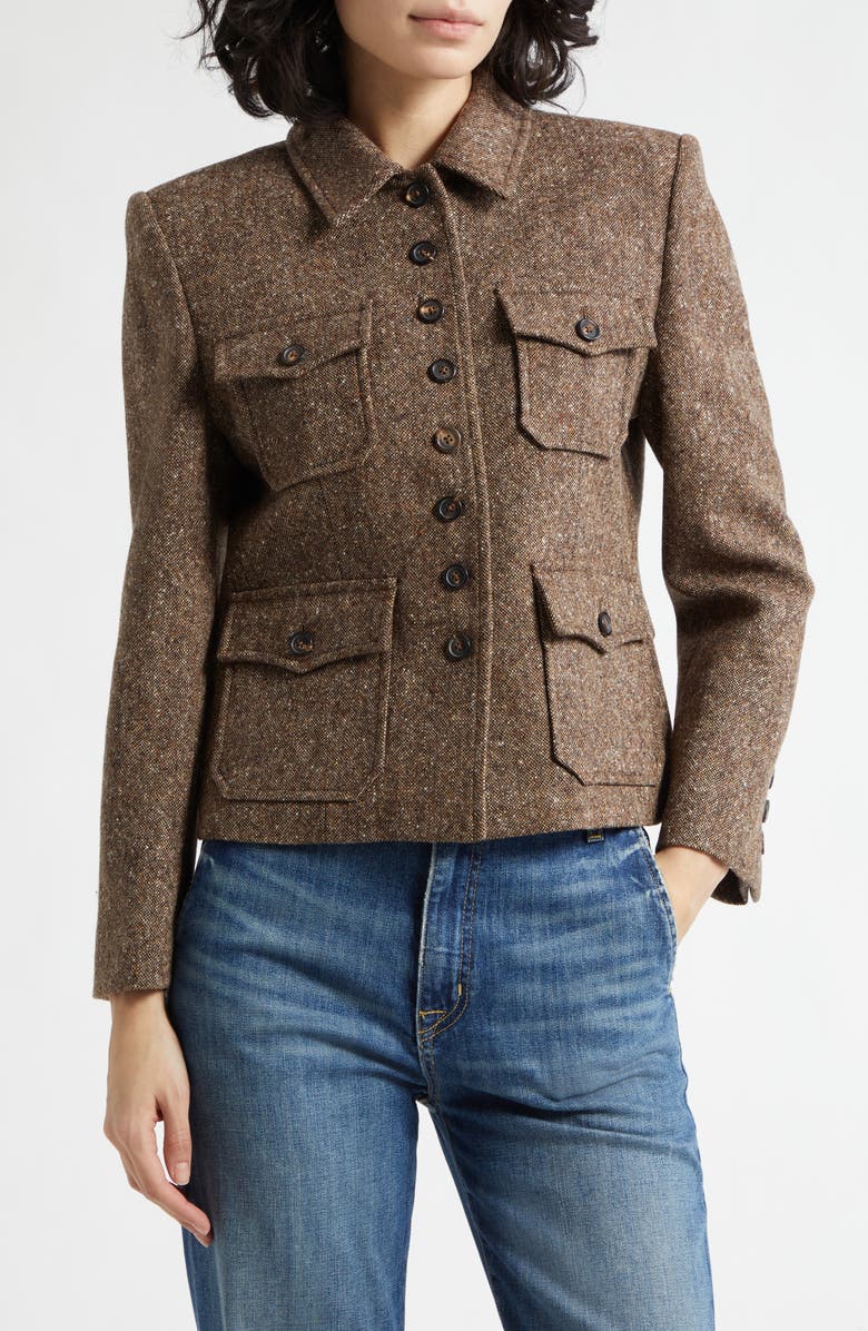 Nili Lotan Jamison Stretch Virgin Wool Jacket, Main, color, Espresso Donegal