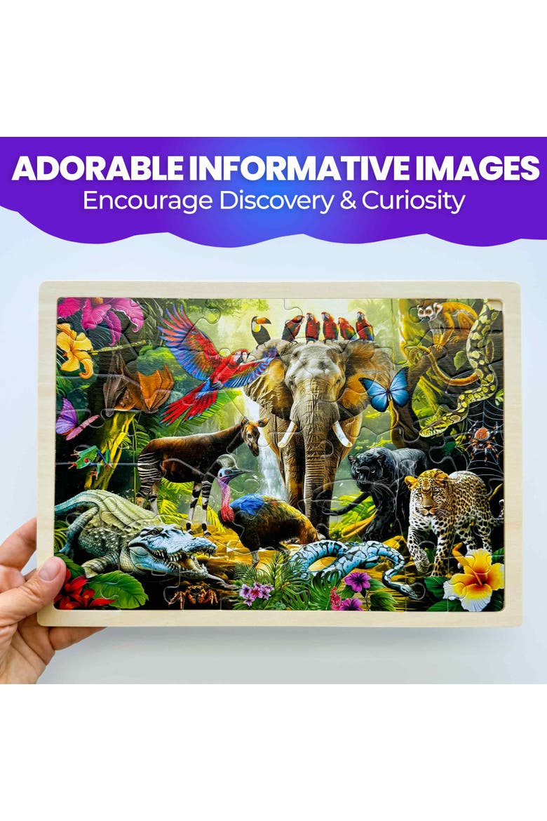 Kids Wooden Puzzle Set - 24, 36 & 48 Piece Montessori Jigsaw Puzzles, Alternate, color, Yellowstone