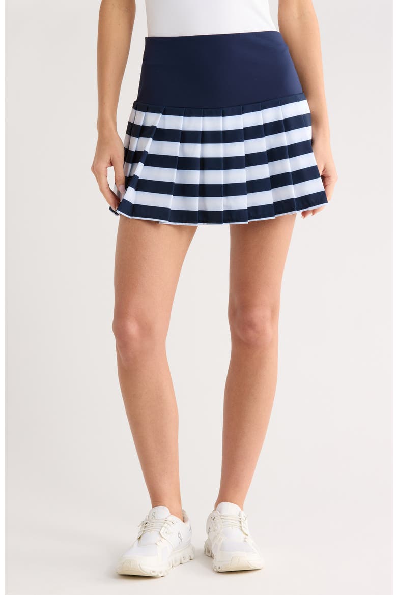 Stripe Pleated Activewear Skort, Main, color, BLACK IRIS