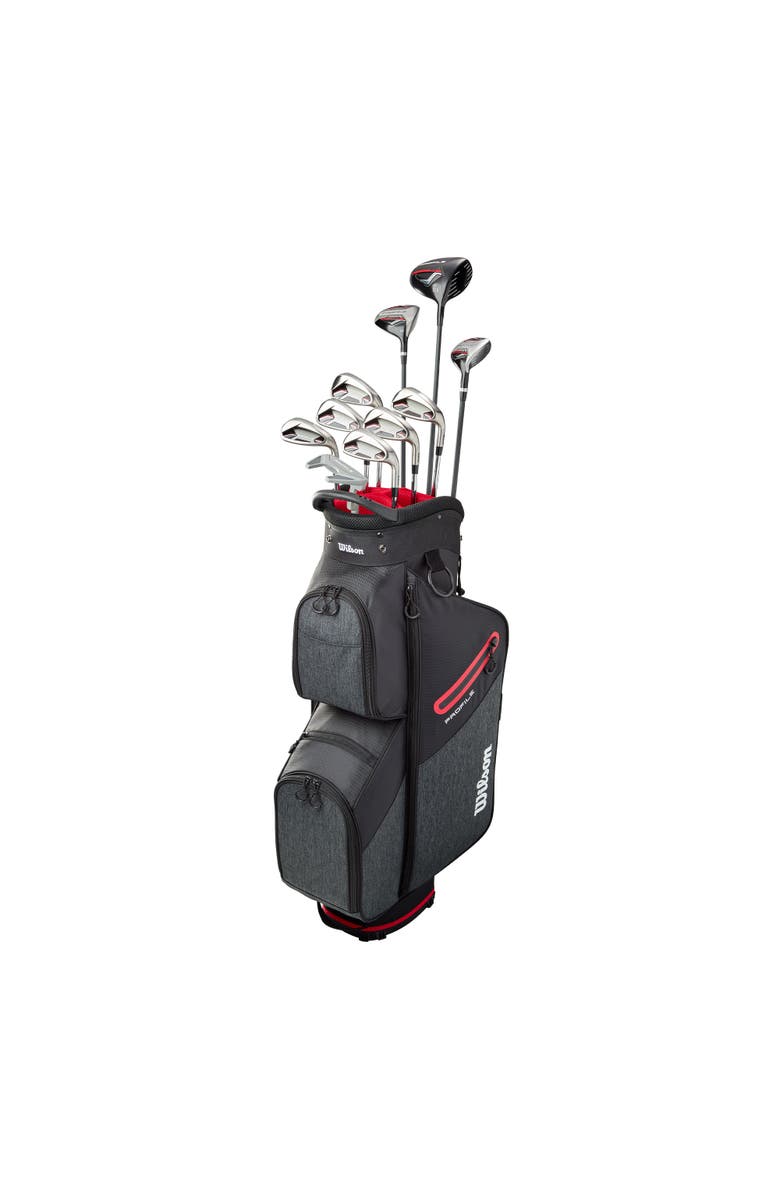 WILSON Profile Senior 11 Piece Mens Right Hand Golf Complete Set - Cart Bag - Standard / Regular, Main, color, Red/Grey/Black