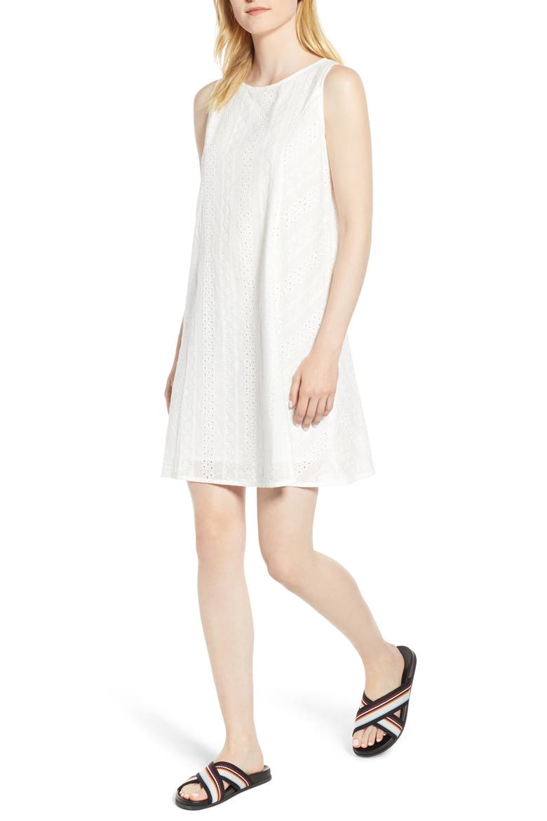Eyelet Shift Dress, Main, color, WHITE