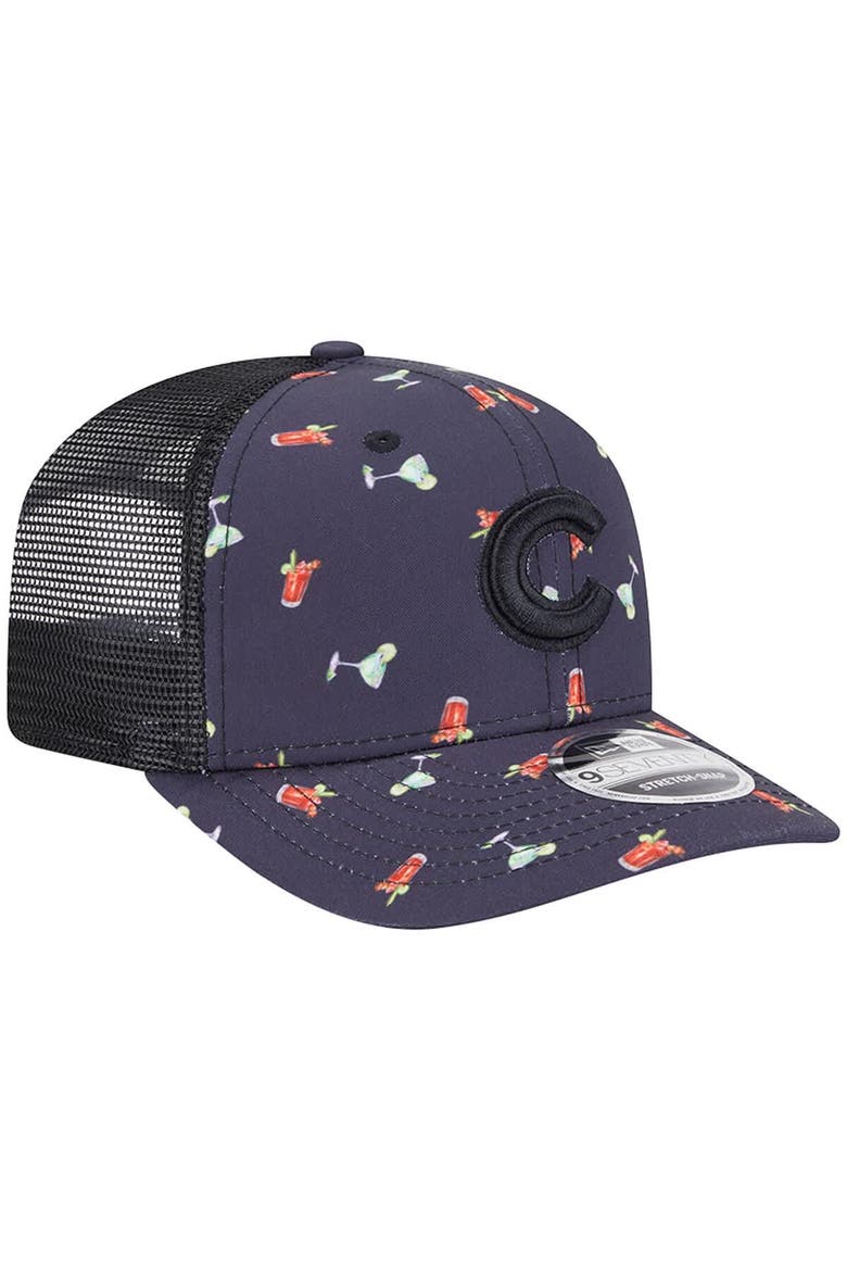 Men's New Era Black Chicago Cubs Adventure Drinks Pattern 9SEVENTY Stretch-Snap Hat, Alternate, color, Navy