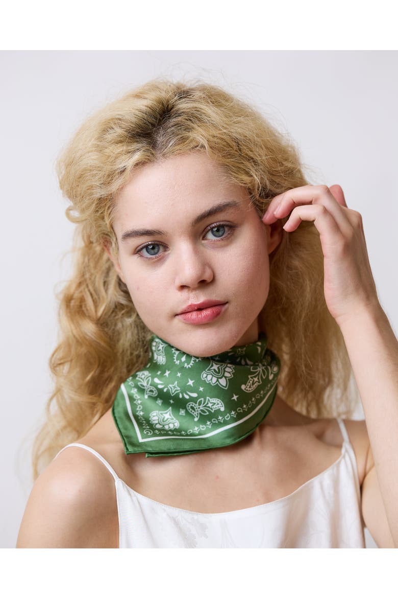 "Paisley" Silk Bandana Scarf, Alternate, color, Sagebrush Green