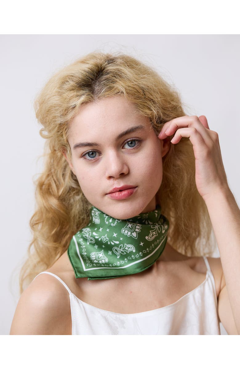 Lost Pattern "Paisley" Silk Bandana Scarf, Alternate, color, Sagebrush Green