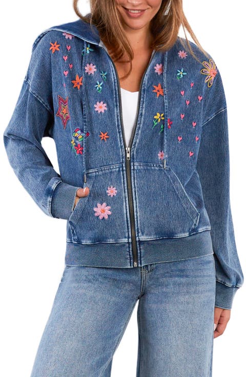 Sketchbook Embroidered Zip-Up Graphic Hoodie