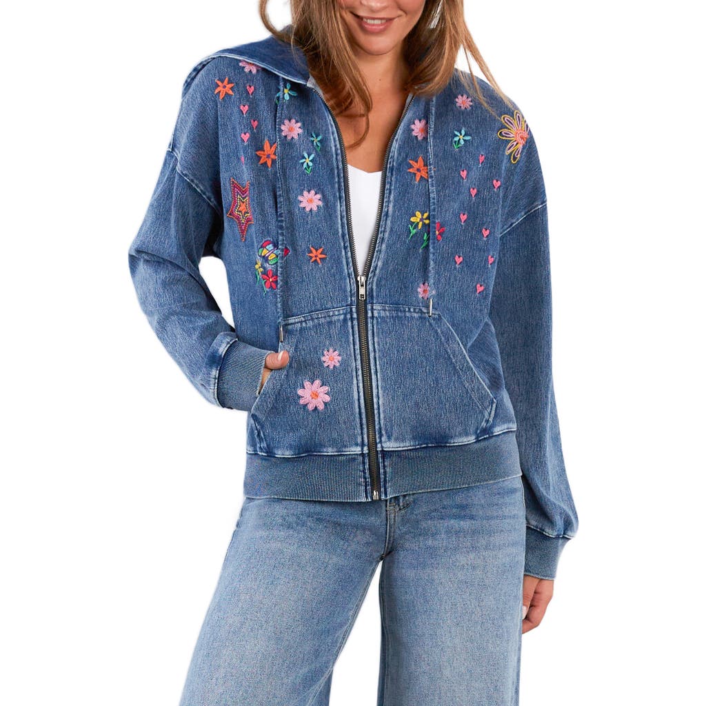 Billy T Sketchbook Embroidered Zip-up Graphic Hoodie In Blue