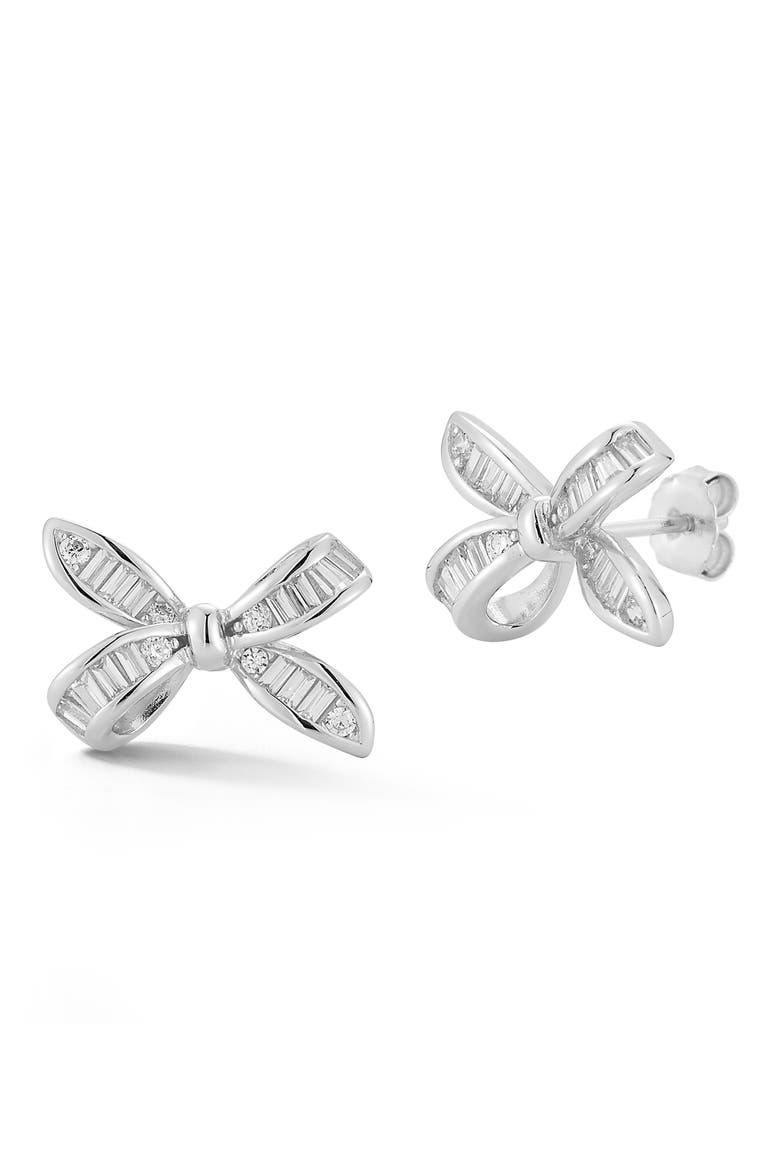 Cubic Zirconia Bow Stud Earrings, Main, color, SILVER