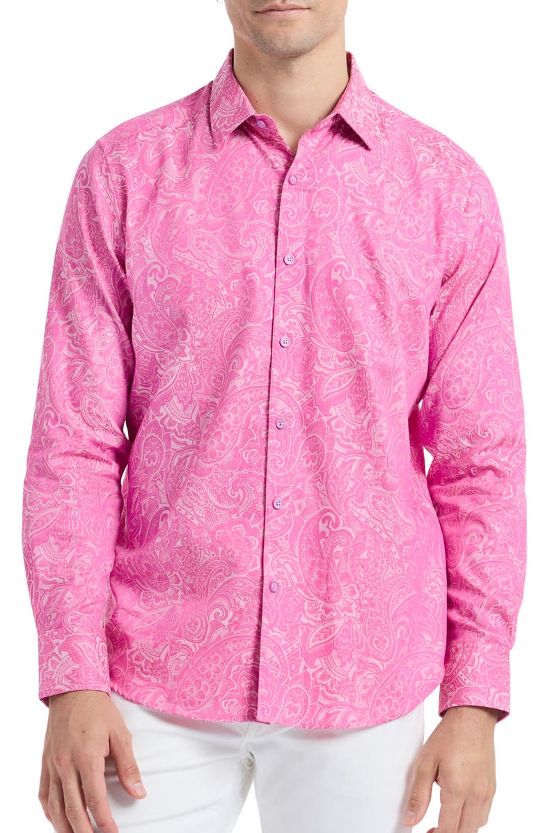 Robert Graham Hudson Floral Print Button-Up Shirt, Main, color, Pink
