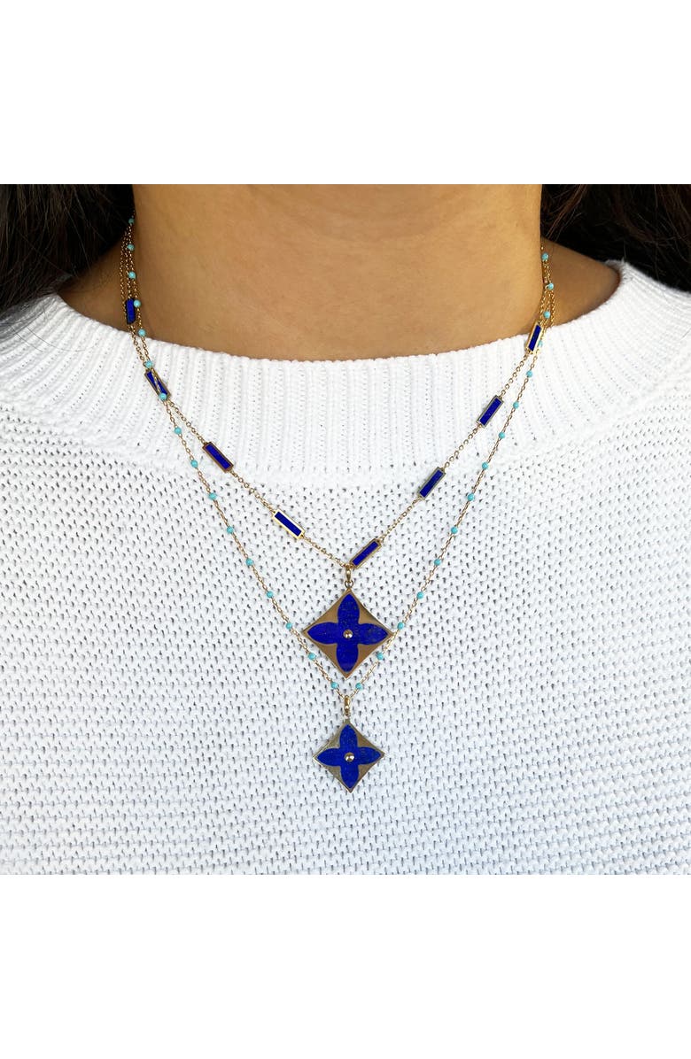 The Lovery Fine Jewelry Lapis Luxe Flower Charm, Alternate, color, Lapis