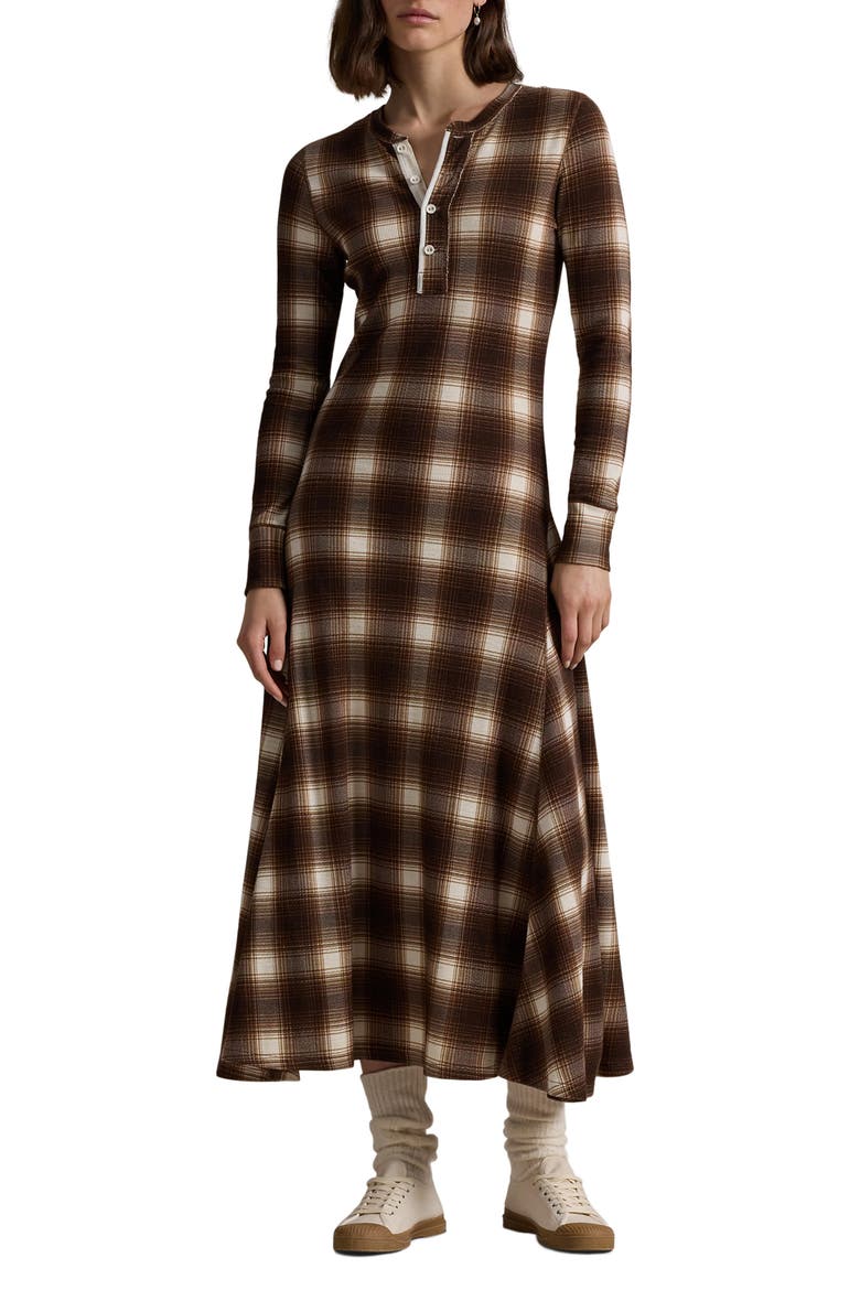 Plaid Long Sleeve Cotton Waffle Maxi Dress video
