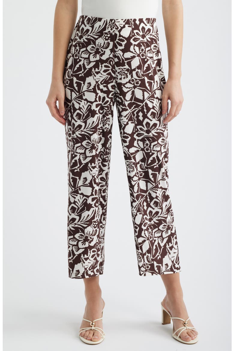 Print Knit Crop Wide Leg Pants, Main, color, DARK CHOCOLATE/ WHITE