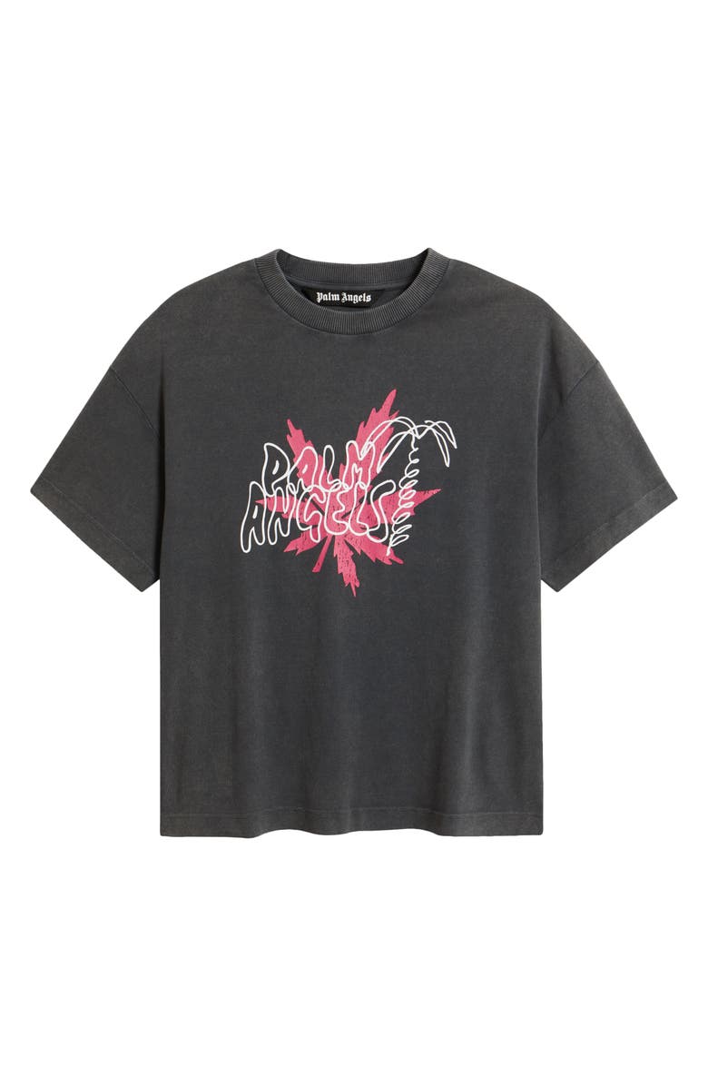 Palm Angels Palm Leaf Regular Fit Graphic T-Shirt, Main, color, Black Fuchsia