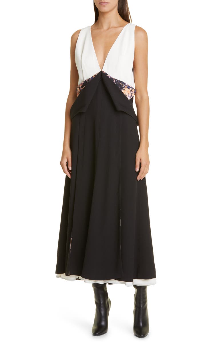 Proenza Schouler Floral Detail Double Bodice Crepe Dress, Main, color, 