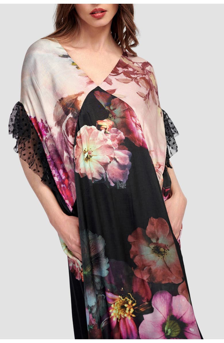 Alembika Romantic V-neck mixed floral midi dress, Alternate, color, 