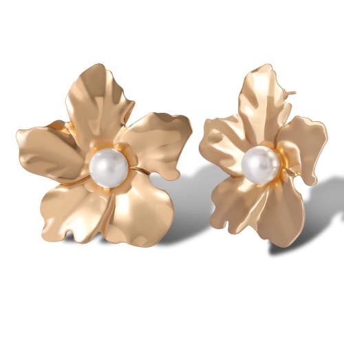 Jessica Simpson Statement Flower Earrings With Pearl Center In Gold