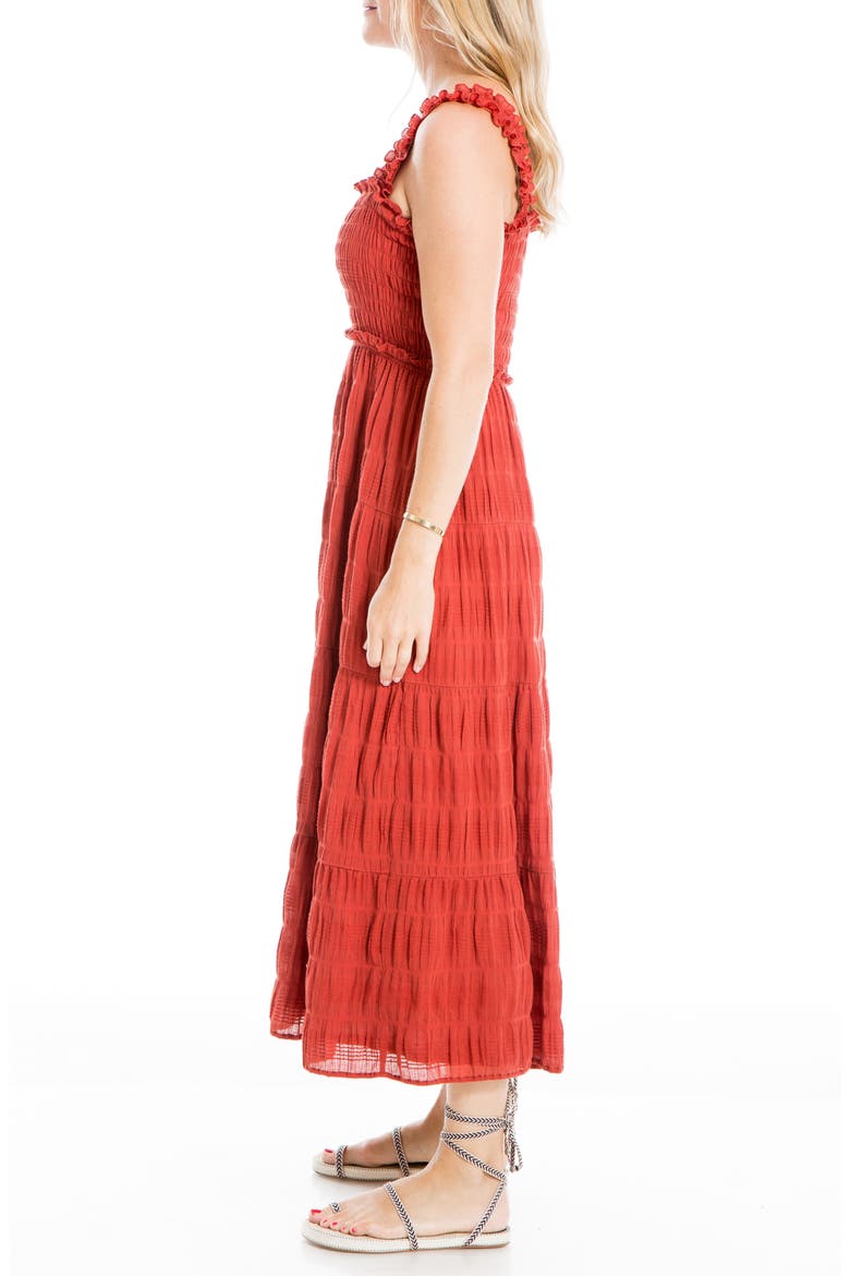 Sleeveless Smocked Tiered Maxi Dress, Alternate, color, WASHED RED