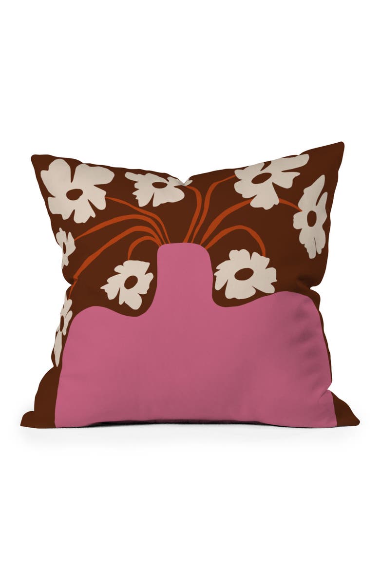 Flower Pot Square Throw Pillow, Main, color, BROWN