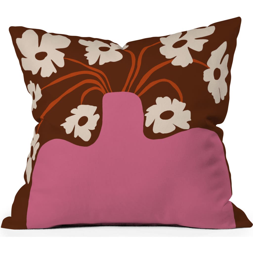 Deny Designs Flower Pot Square Throw Pillow In Brown