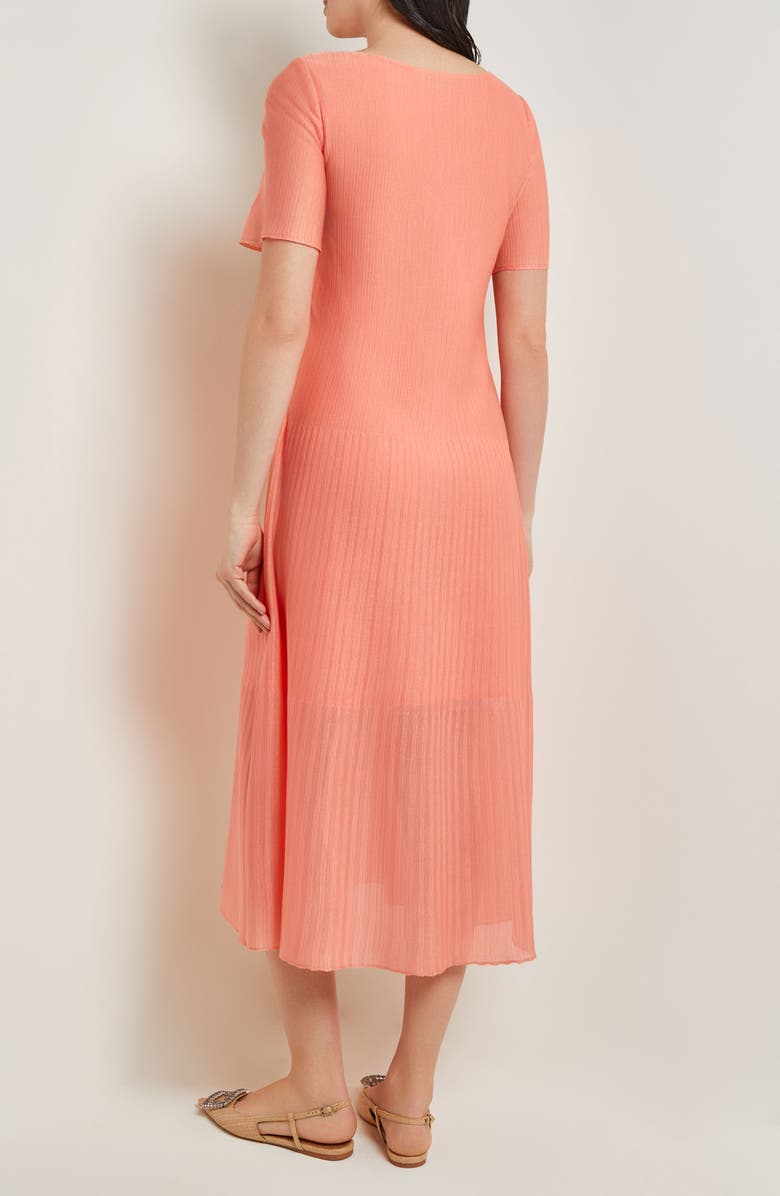 Misook Tonal Textured Stripe A-Line Midi Dress, Alternate, color, Ocean Coral