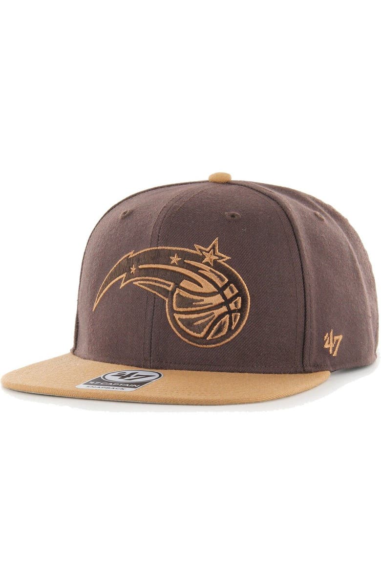 '47 Men's '47 Brown/Tan Orlando Magic No Shot Two-Tone Captain Snapback Hat, Main, color, 