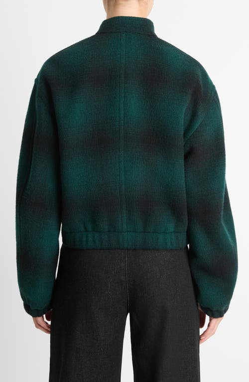 Vince Shadow Plaid Bomber Jacket In Juniper