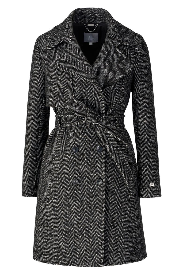 Fabianne Belted Wool Blend Coat, Alternate, color, BLACK