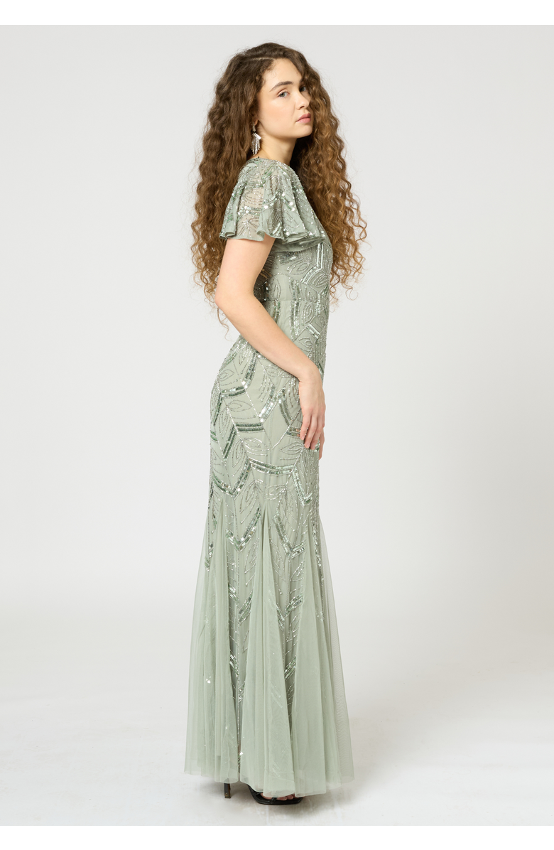 BEAUUT Embellished Sequin Beaded Maxi Dress With Short Sleeve, Alternate, color, Sage Green