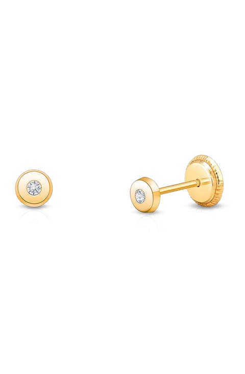 14K Gold Little Darling Genuine Diamond Studs Screw Back Earrings